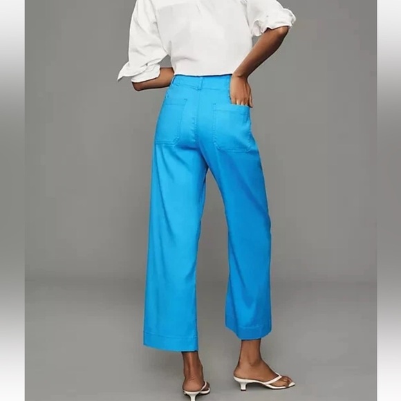 NWT Anthropologie Maeve The Colette Cropped Wide Leg Pants Linen Sky Blue 32 - Picture 9 of 11